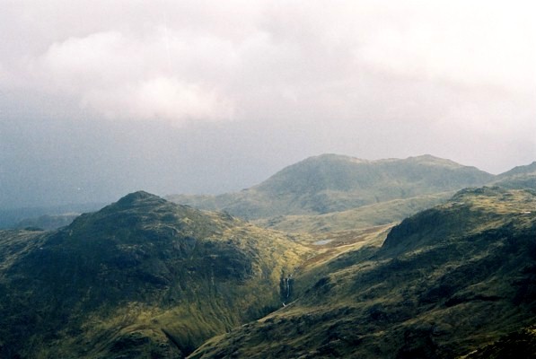 Pike O'Blisco from Bowfell with Wetherlam in the distance
