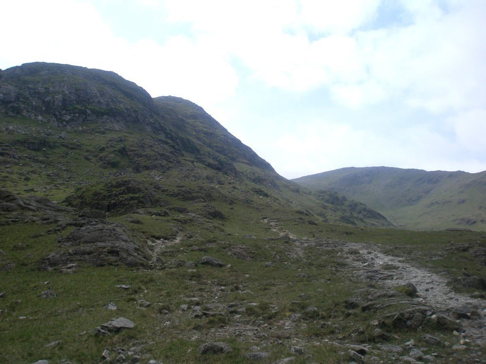 The path into Gillercomb with Seathwaite Fell to the left