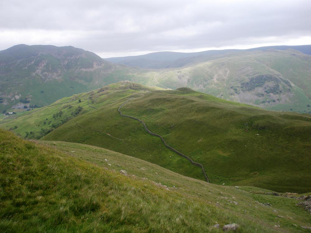 Looking back to Arnison Crag from the path up Birks